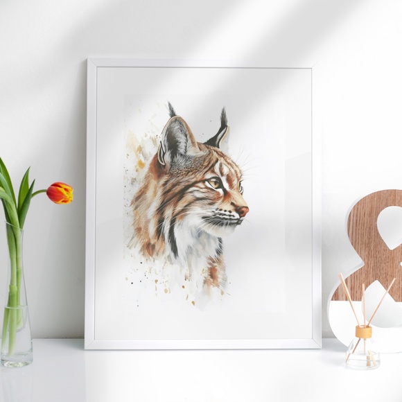 Watercolor Lynx Portrait Wall Art Illustration Print Poster Unframed - Picture 4 of 9